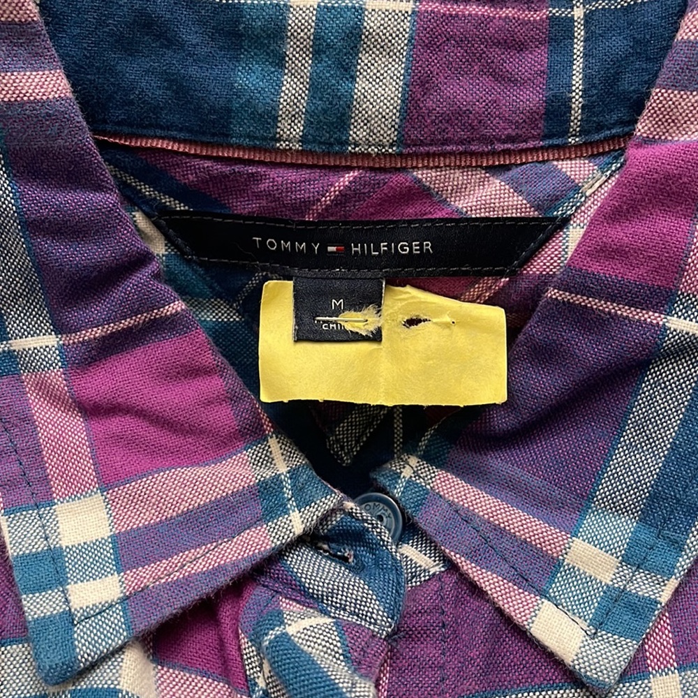 Tommy Hilfiger - Plaid Pink/Blue Long Sleeve Button Down Shirt - Size M - Picture 5 of 5